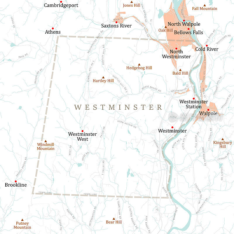 VT Windham Westminster矢量路线图